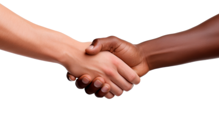Two men shaking hands isolated on transparent background. AI generated.