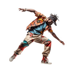 Fototapeta premium African breakdancer dancing isolated on transparent background. AI generated. PNG