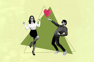 Creative abstract template of funny couple dancing celebrate valentine day love dating concept...