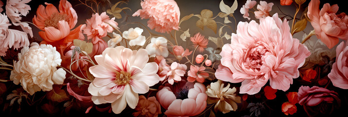 Close-up of a bouquet of pink flowers - Beautiful floral wallpaper - Baroque flower arrangement
