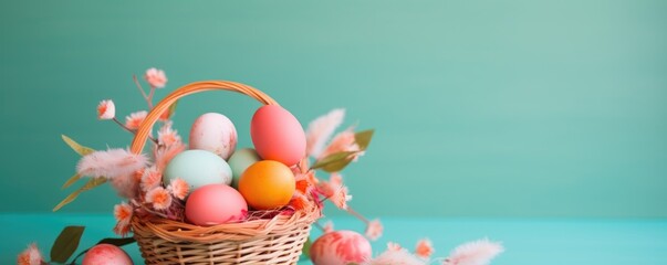 Fototapeta na wymiar Easter holiday. Easter basket with eggs