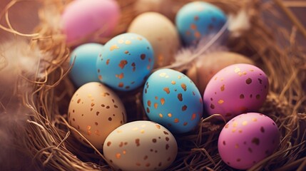 Fototapeta na wymiar Easter holiday. Easter basket with eggs