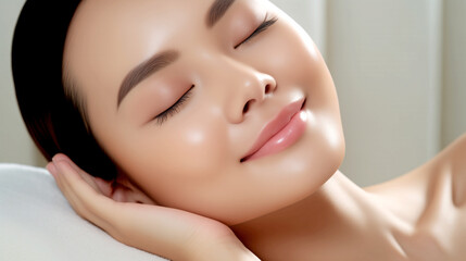 Obraz na płótnie Canvas Happy Asian woman with perfect skin - Skin care - Beauty salon - Spa