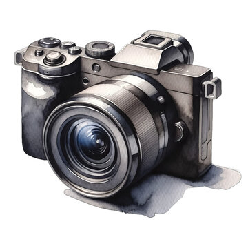 Hand-Painted Digital Camera Illustration in Watercolor, Perfect for Art and Tech Lovers
