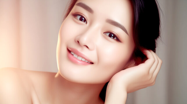 Happy Asian woman with perfect skin - Skin care - Beauty salon - Spa