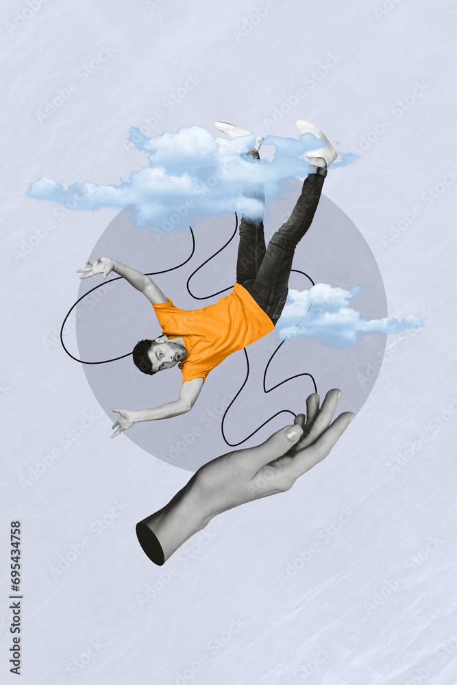 Aufkleber 3d retro abstract creative art template collage of frightened man stings fall manipulation weird fre