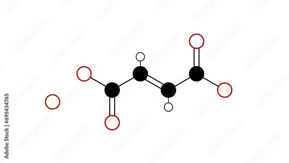 Sticker iron(ii) fumarate molecule, structural chemical formula, ball-and-stick model, isolated image ferrou