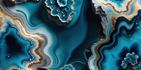 3d abstract marble wallpaper. Resin geode and abstract art, watercolor geode painting. golden, blue, turquoise and gray background, Generative AI - obrazy, fototapety, plakaty