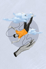 3d retro abstract creative art template collage of frightened man stings fall manipulation weird...