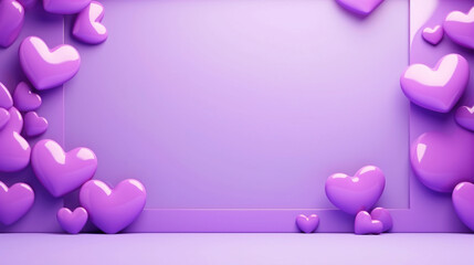 Purple hearts border on purple isolated background - ai generative