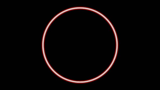 Neon light circle border frame animation motion graphics on black background.red neon energy modern frame bulb with blank copy space video elements