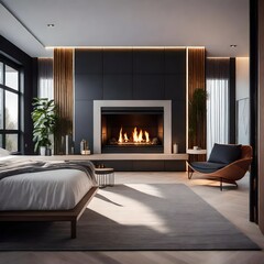  bedroom interior with fireplace