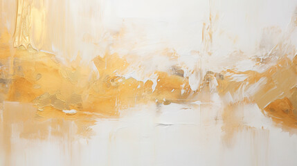 Abstract gold and white oil painting on canvas texture background. Closeup of acrylic paint strokes...