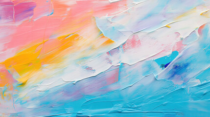 Abstract colorful oil painting on canvas texture background. Closeup of acrylic paint strokes on canvas.