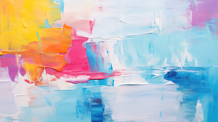 Abstract colorful oil painting on canvas texture background. Closeup of acrylic paint strokes on...