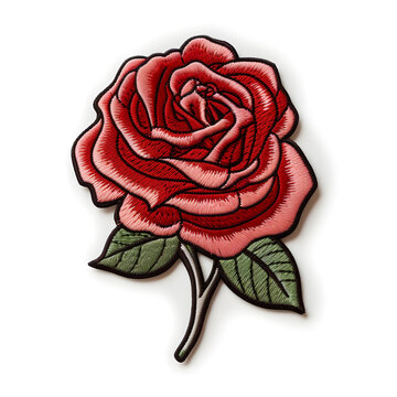rose patch sticker with embroidered stitching on a white background