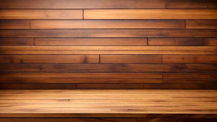 Empty wooden shelf and wood wall background for product display montage.