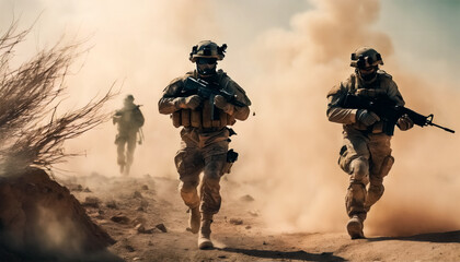 Missione Impossibile- Poster Ampio con Soldati delle Forze Speciali in una Zona di Guerra nel Deserto