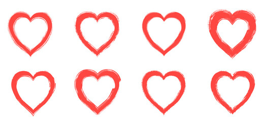 Hand drawn red heart shaped vector frames set, grunge rough brush borders for Valentine's Day and Mother's Day designs - 695438539