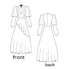 image of women's dress pattern front and back view
