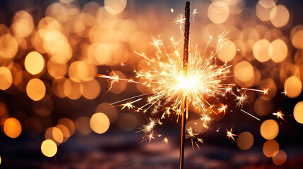 Sparkler on bokeh background, New Year and merry Christmas