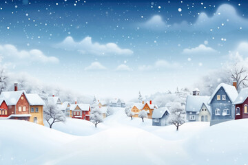 Fototapeta premium Winter village watercolour illustration