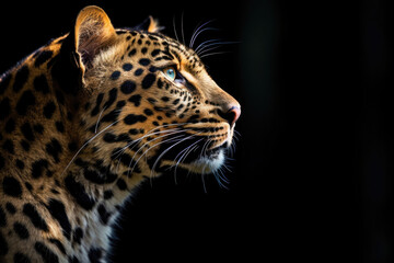 Amur leopard on black background