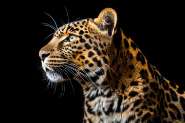Amur leopard on black background