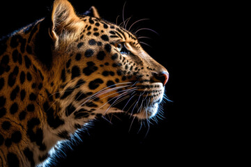 Amur leopard on black background