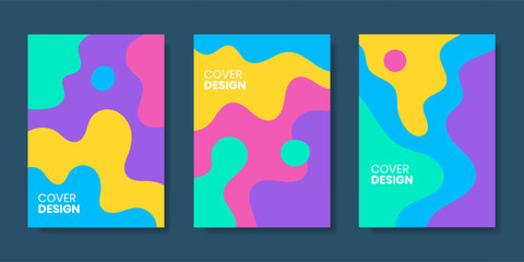 Set of colorful abstract cover with fluid shapes composition. Vector illustration
