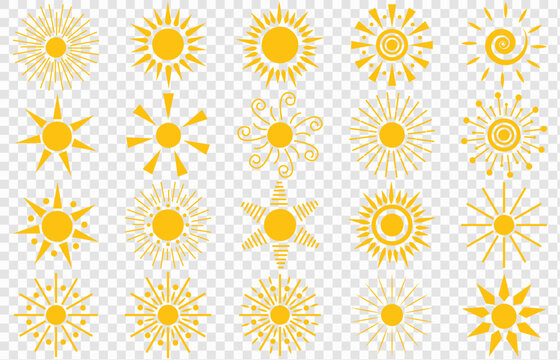 Sun icon set. Vector flat design. Sun icons vector symbol set .Collection of sun stars for use in as logo or weather icon. EPS 10.