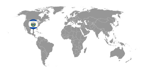 Pin map with El Salvador flag on world map. Vector illustration.