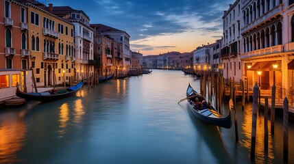 Grand Canal in Venice, Italy at sunset. Panoramic view