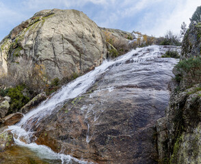 waterfall called Chorro Grande in the town of Granja de San Ildefonso in the province of Segovia, Spain