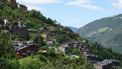 Fototapeta na wymiar The stunning view of Aixirivall from a hiking trail in Andorra, in the month of June