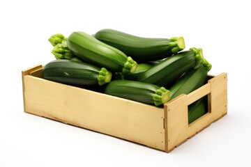Zucchini Encased In A Wooden Box On A White Background