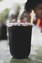 Thai style ice black coffee. A common drink of Thai street food, called oliang