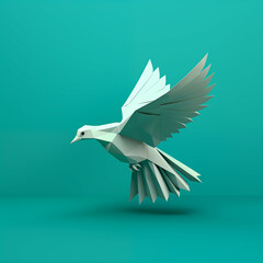 The paper pigeon on turquoise background. Generative AI