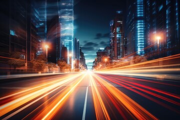 Futuristic High Speed Blurred Light Tail In Night City