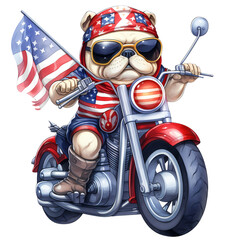 Obraz premium Cute Bulldog American Motorcycle Clipart Illustration