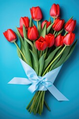 Bouquet of flowers tulips beautiful. Background flowers for the holidays Valentine's Day, Birthday, Happy Woman Day, Mother's Day. Holiday poster and banner