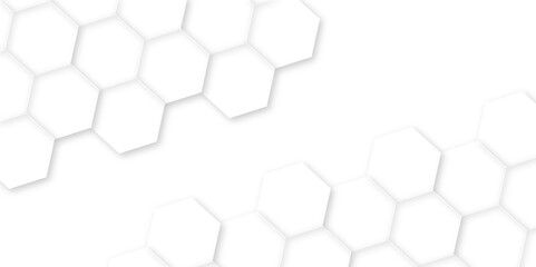 Abstract background with hexagons. Hexagonal structure futuristic white background and Embossed Hexagon, honeycomb white Background. hexagon concept design abstract technology background.	