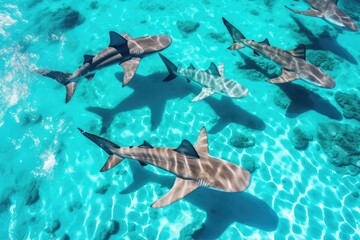 Aerial Perspective Of Sharks In The Maldives