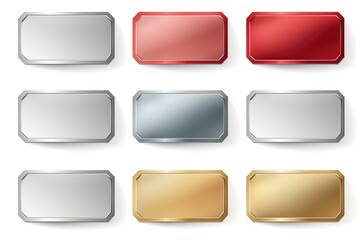 Assortment Of Metal Rectangular Banners In Various Colors On White Background