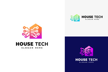 Vector modern house tech logo design, house logo, technology logo design template