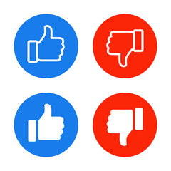 Like and dislike icon on circle background. Social media reaction symbol vector