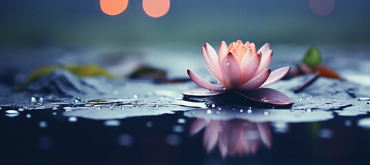 Beautiful Water Lily in Rain with Peach Fuzz Tones, Free Space for Text, Nature 