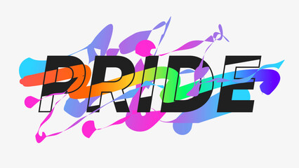 LGBT Pride Modern Black Typography with Splashing Hologram Gradient and Rainbow Thread Illustration