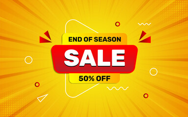 End of season sale banner, Sale banner promotion template design with orange and red background. - obrazy, fototapety, plakaty