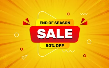 Deurstickers End of season sale banner, Sale banner promotion template design with orange and red background. © MDSUNMUN